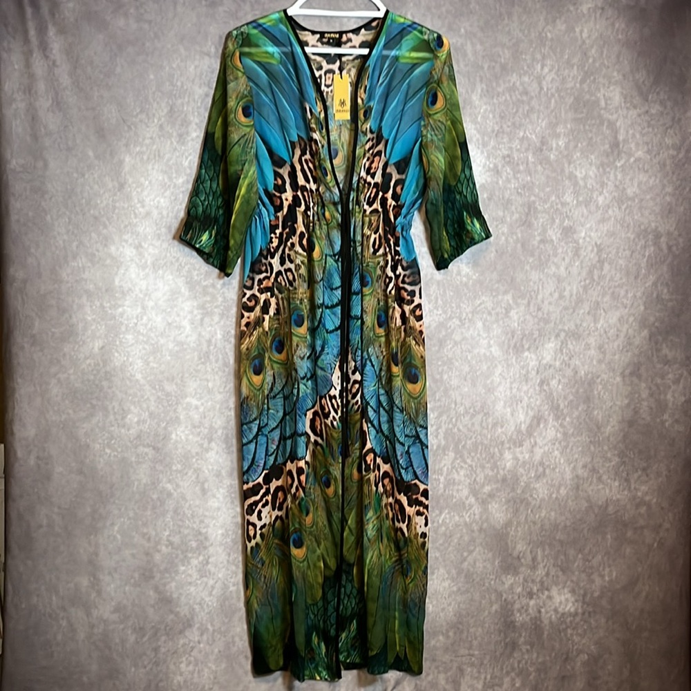 **NEW**  Dolcessa Swimwear  Peacock/Leopard Cover-Up  Size: M  Length: Maxi